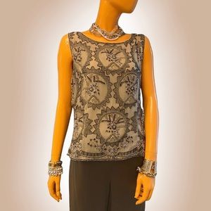 EMMA BLACK 90s Beaded Silk Sleeveless Top